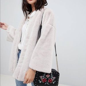 ASOS Reversible Faux Fur Cape with Floral Print